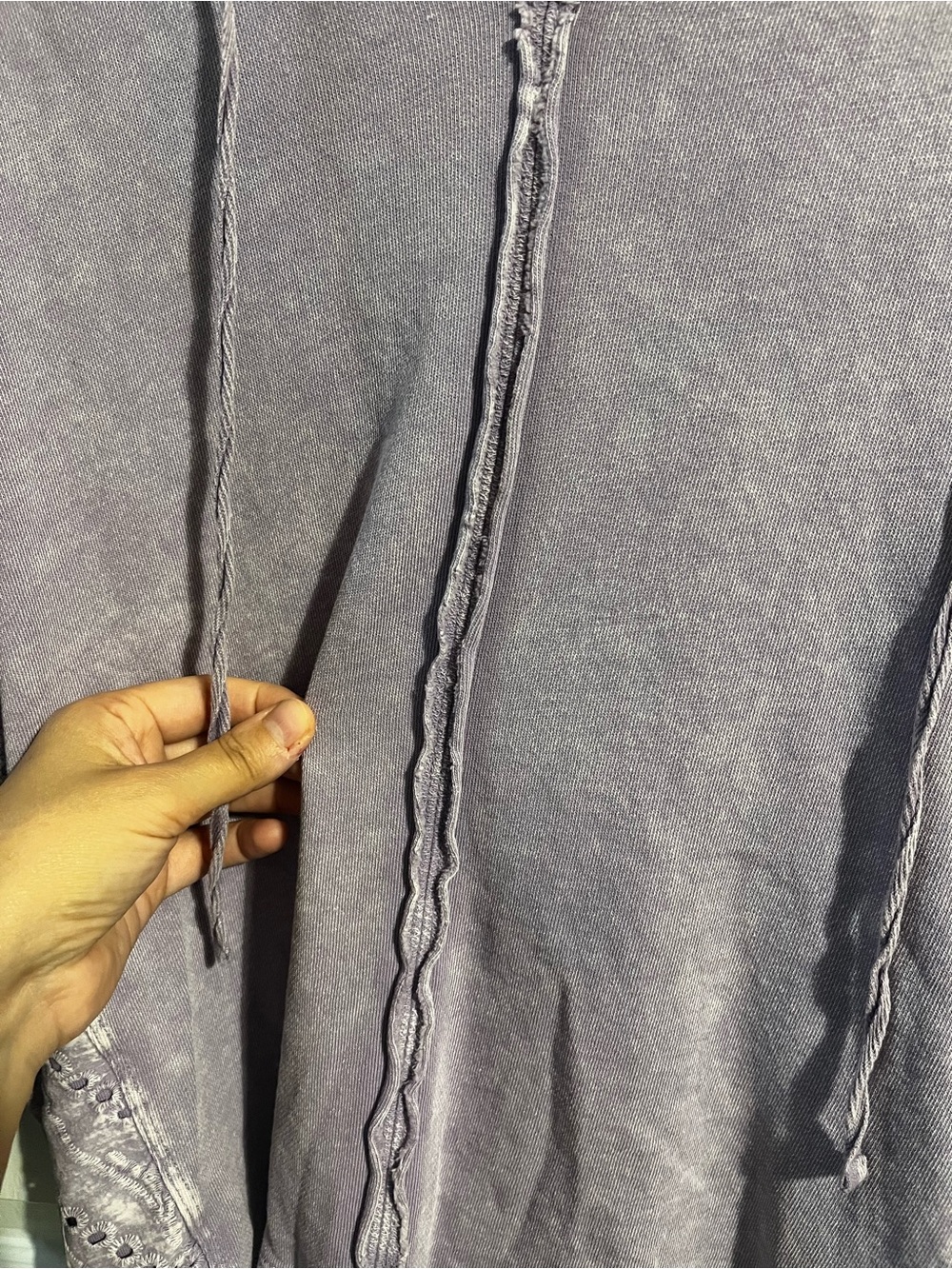 Easel | Washed Lavender Hooded Eyelet Sleeve Top - Sz Small - Picture 4 of 10